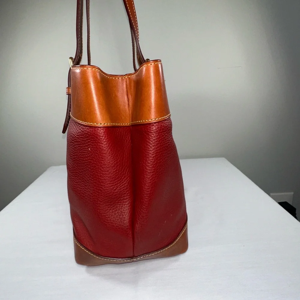 Dooney & Bourke Everyday Tote Burgundy Pebble Leather Tan Natural Patina Trim